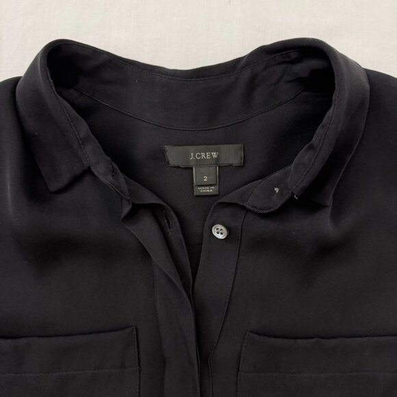 J.Crew Women’s Black Silk Long Sleeve Button Front Blouse Size 2 Minimalist - Picture 7 of 13